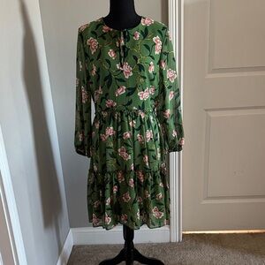Ann Taylor Factory Green Floral Midi Dress